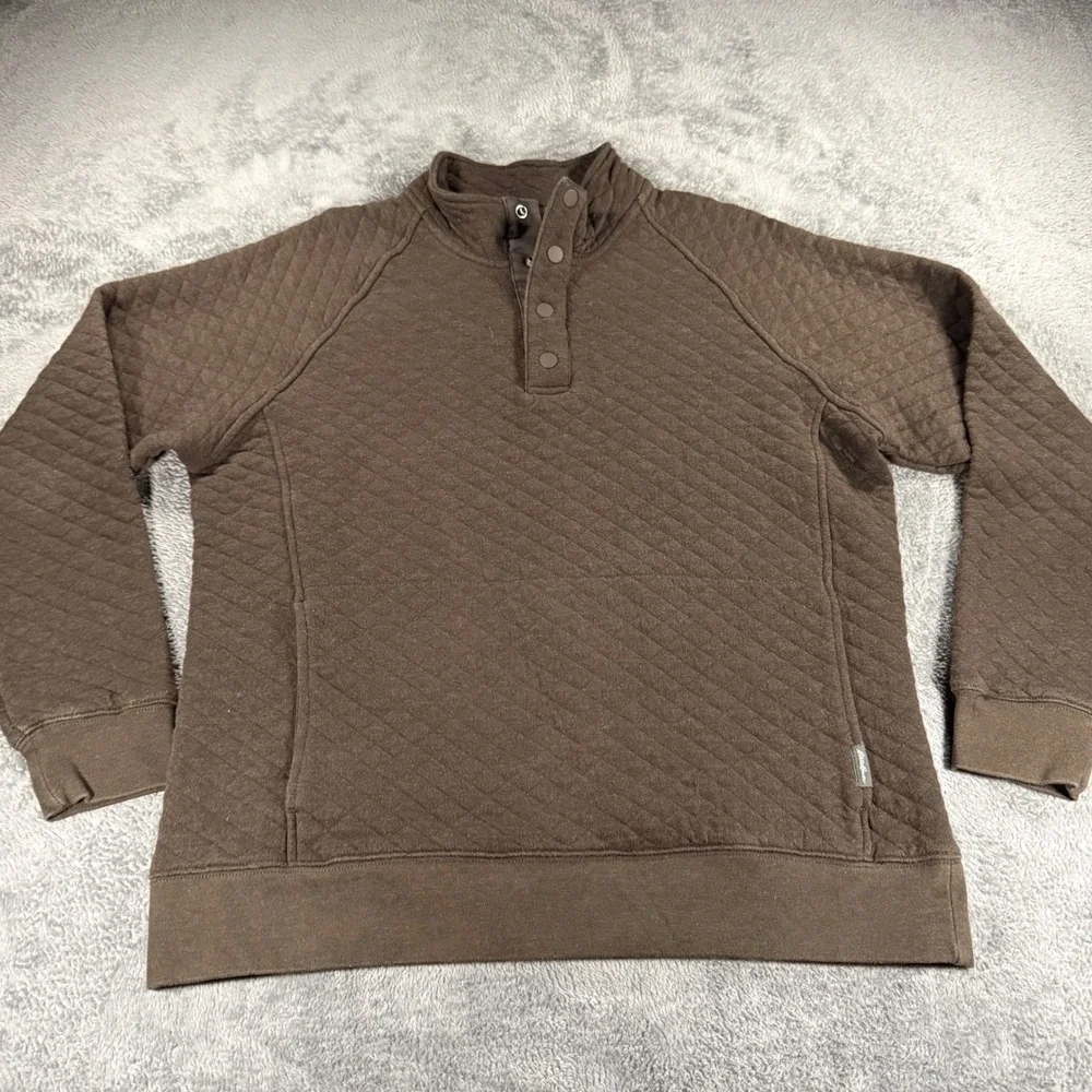 Eddie Bauer Mens Quilted Snap Pullover Brown Diamond Stitch Mock Neck Size M